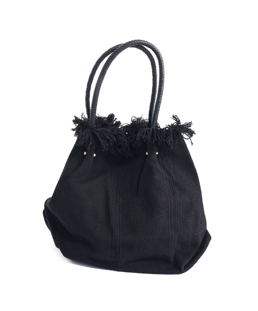 Yarn Beach Bag w Leather Handle