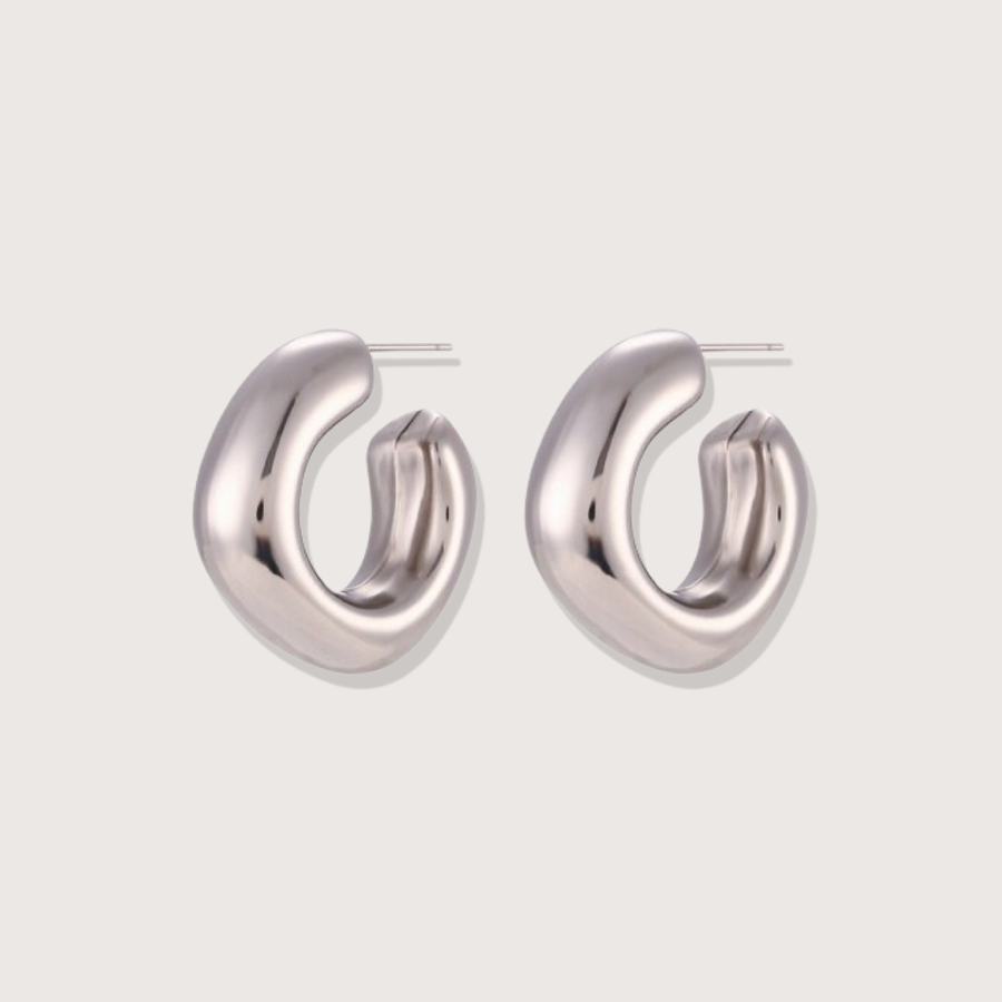 Abstract Silver Wide Tube Hoops