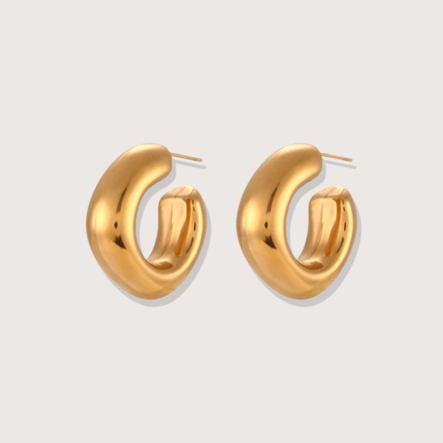 Abstract Wide Tube Hoops Gold