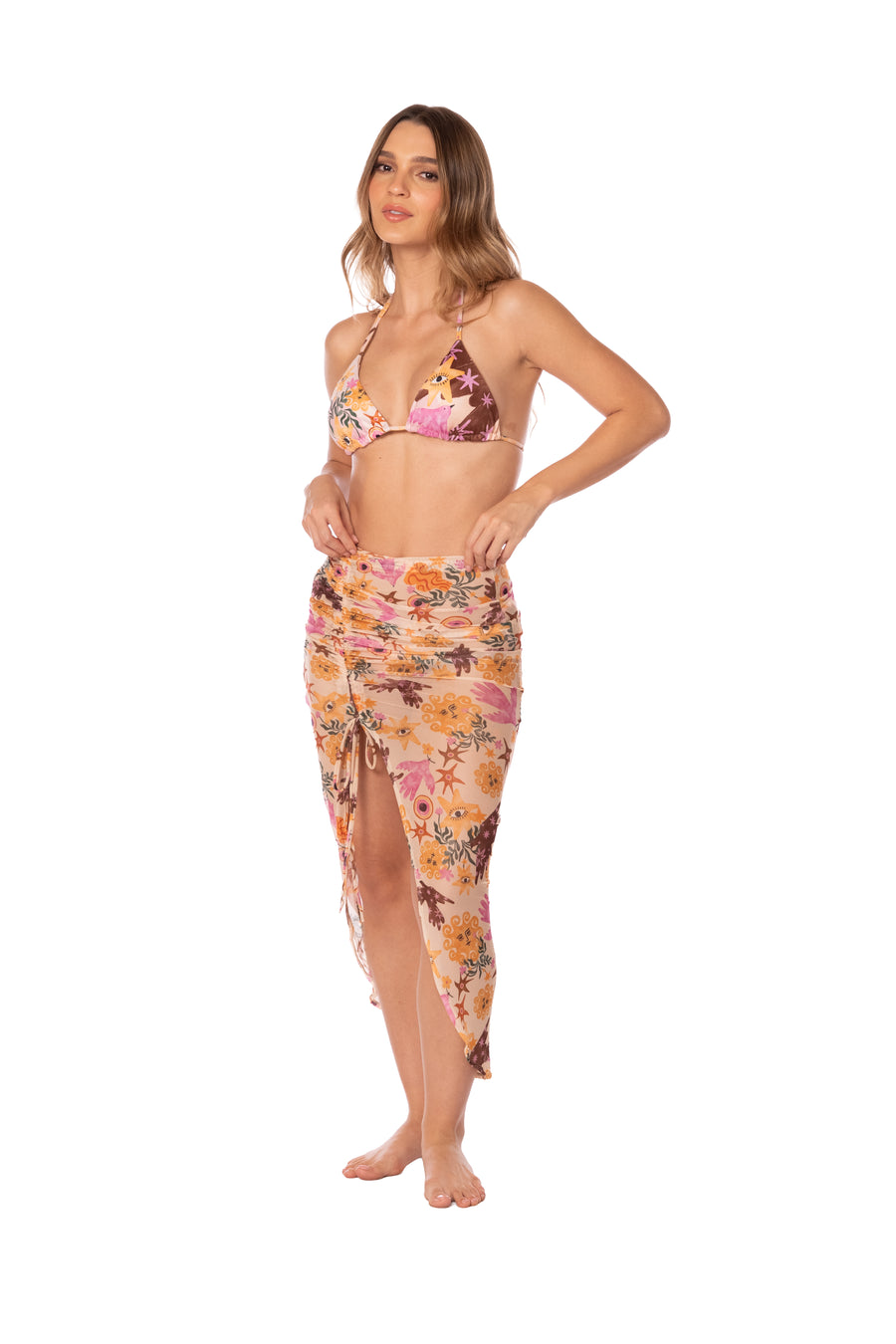 Renacer Ruched Mesh Maxi Skirt