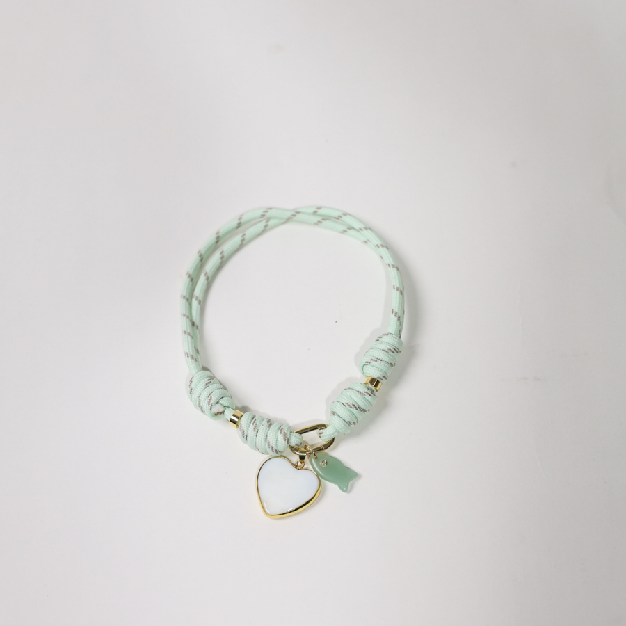 POP UPS X HANNAH B BOAT ROPE MINTY GREEN NECKLACE WITH WHITE HEART & GREEN FISH