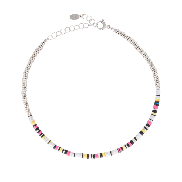 Multicolor White African Beaded White Gold Necklace - S