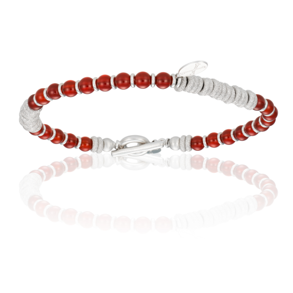 White Gold Red Agate Stone Beaded - S