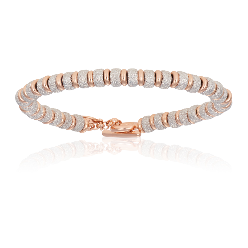Silver With Pink Gold Big Beaded - S
