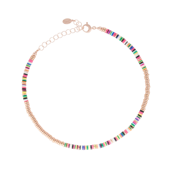 Multicolor African Beaded Pink Gold Necklace - S
